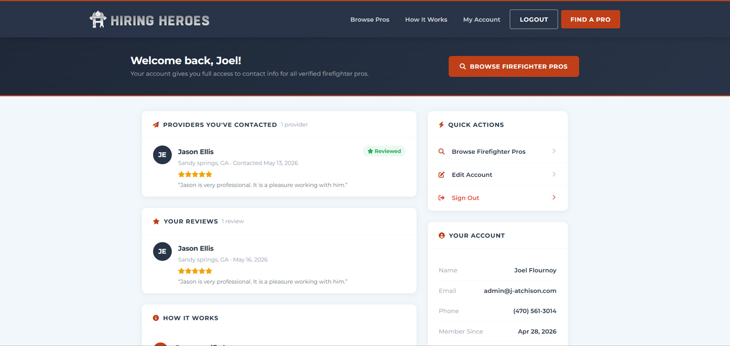 Provider dashboard and billing page