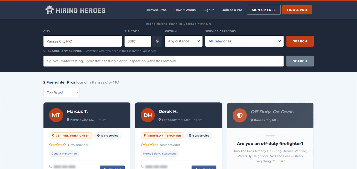 Browse page — provider cards with geolocation search